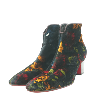 Black Velvet Floral Ankle Boots