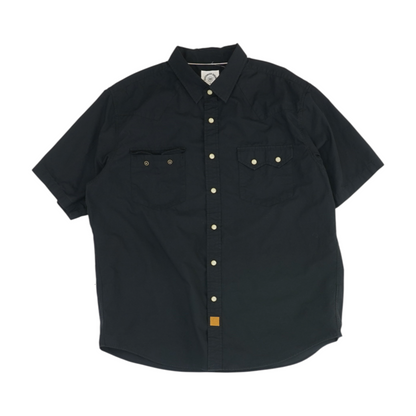 Black Solid Short Sleeve Button Down