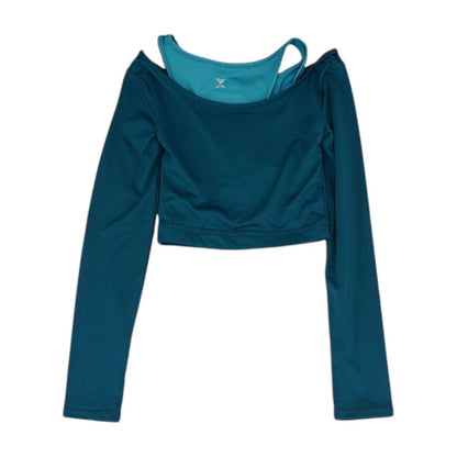 Teal Color Block Long Sleeve Blouse
