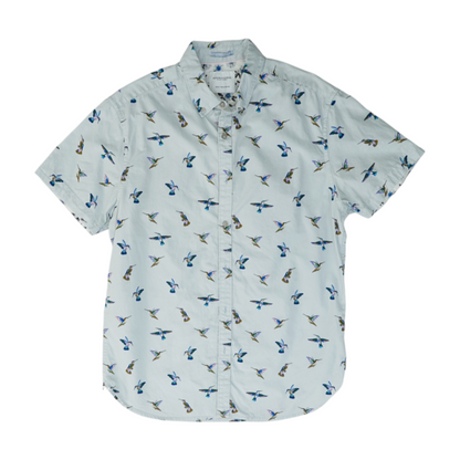 Blue Graphic Short Sleeve Button Down