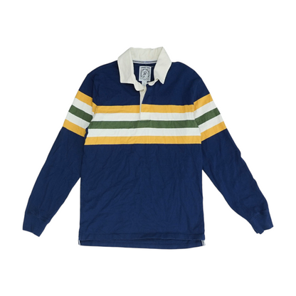 Navy Color Block Long Sleeve Polo