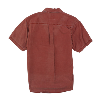 Red Solid Short Sleeve Button Down