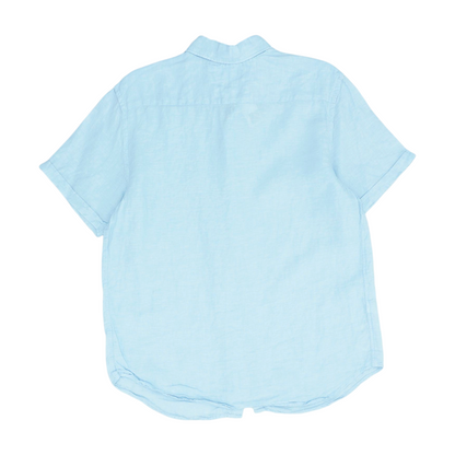 Blue Solid Short Sleeve Button Down