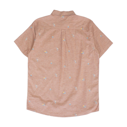 Red Print Short Sleeve Button Down