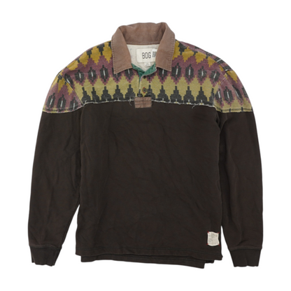 Brown Color Block Long Sleeve Polo