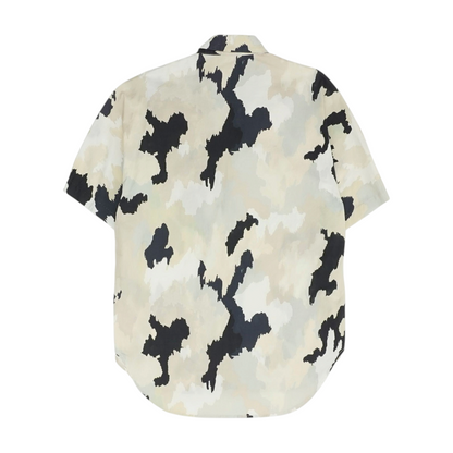 Beige Print Short Sleeve Button Down