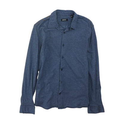 Blue Solid Long Sleeve Button Down