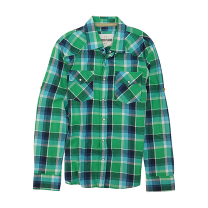 Green Plaid Long Sleeve Button Down