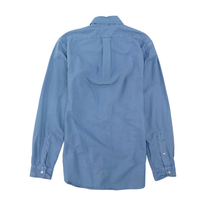 Blue Solid Long Sleeve Button Down