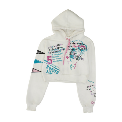 White Graphic Hoodie Pullover