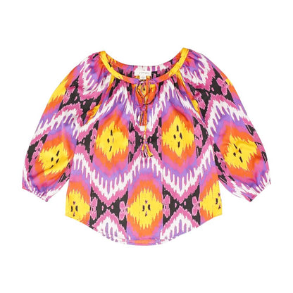 Multi Graphic Long Sleeve Blouse