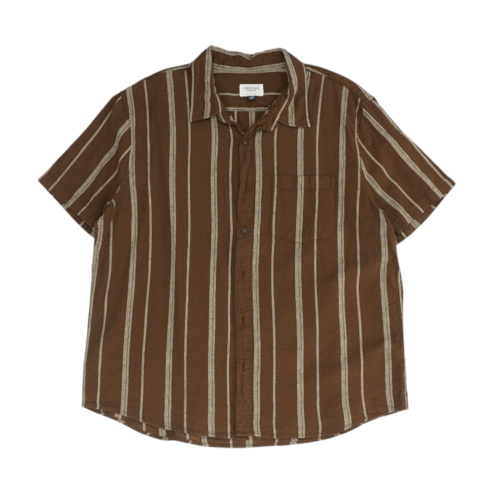 Brown Striped Short Sleeve Button Down