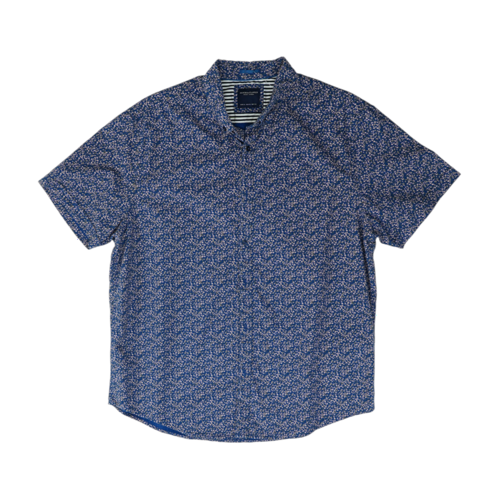 Navy Floral Short Sleeve Button Down