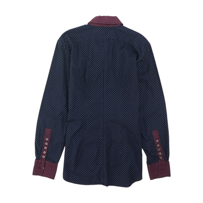 Navy Polka Dot Long Sleeve Button Down