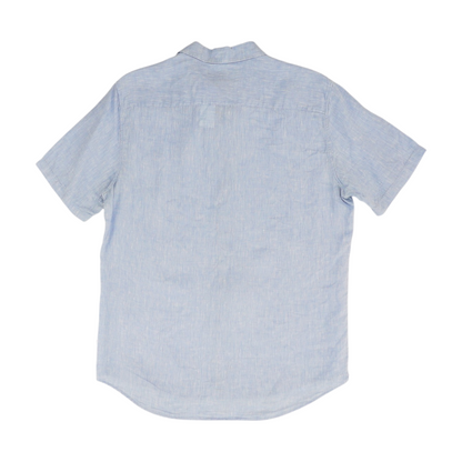 Blue Solid Short Sleeve Button Down