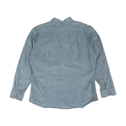 Blue Solid Long Sleeve Button Down