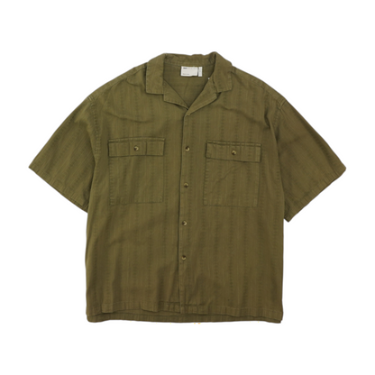Olive Striped Short Sleeve Button Down