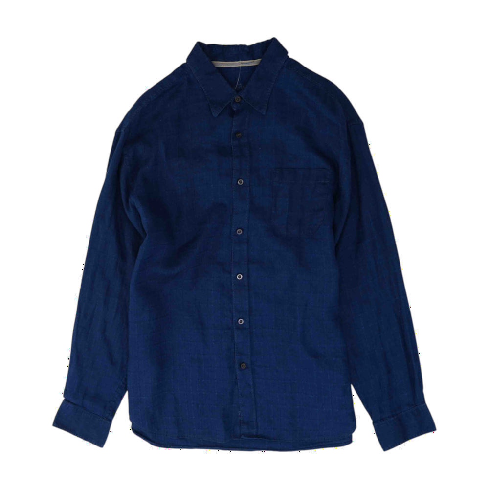 Blue Solid Long Sleeve Button Down