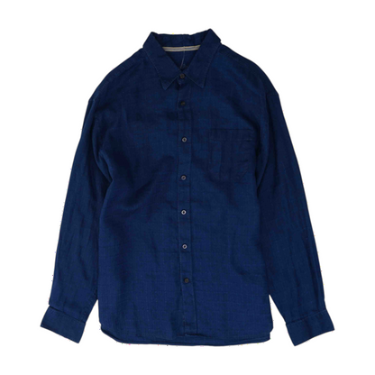 Blue Solid Long Sleeve Button Down