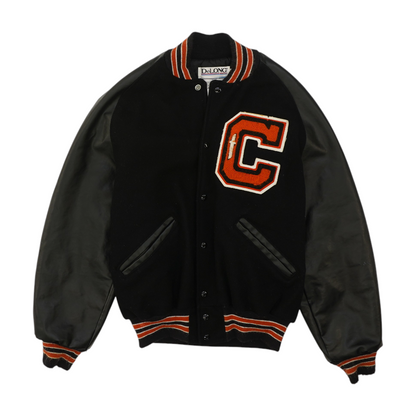 Vintage Black Solid Varsity Jacket