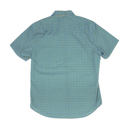 Blue Geometric Short Sleeve Button Down