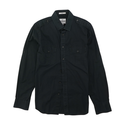Black Solid Long Sleeve Button Down