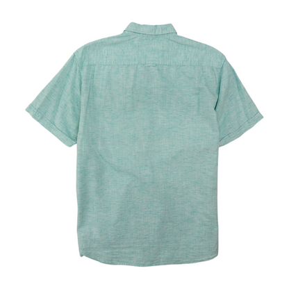 Blue Solid Short Sleeve Button Down