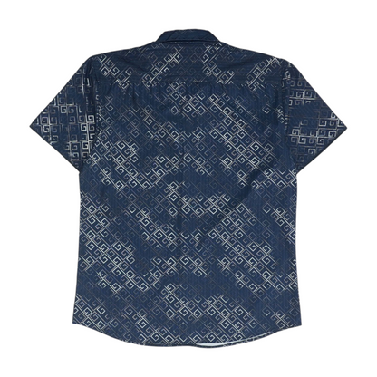 Navy Print Short Sleeve Button Down