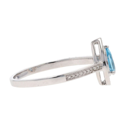 1/2 Ct 10K White Gold Pear Blue Topaz Center With Diamond Halo Cocktail Ring