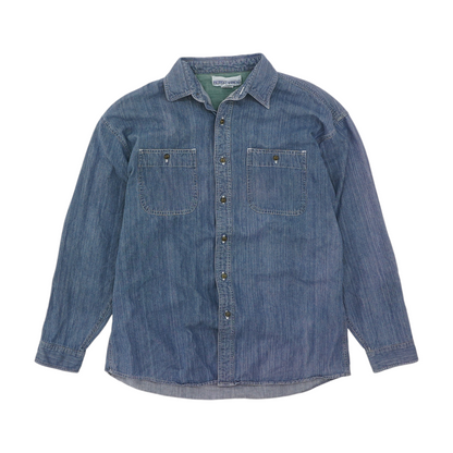 Vintage Blue Solid Long Sleeve Button Down