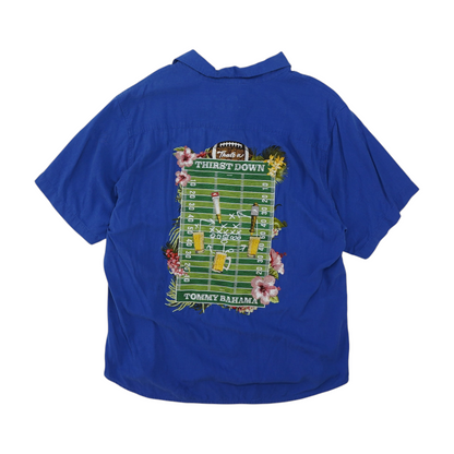 Blue Solid Short Sleeve Button Down