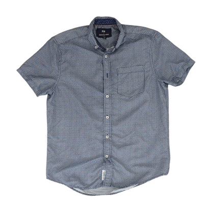 Navy Print Short Sleeve Button Down