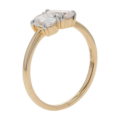 1 Ct 14K Gold Oval And Pear Lab Grown Diamond Toi Et Moi Engagement Ring