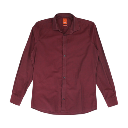 Maroon Solid Long Sleeve Button Down