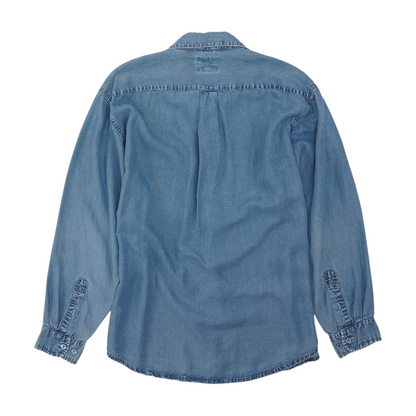 Blue Solid Long Sleeve Button Down