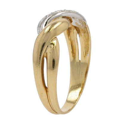 18K Gold Double Crossover With Three Diamond Accents Band