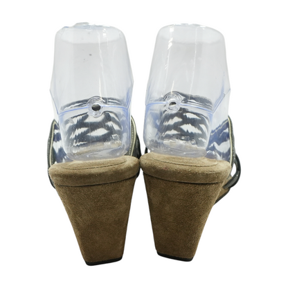 Black Bead-Embellished Suede Caged Wedge Sandals