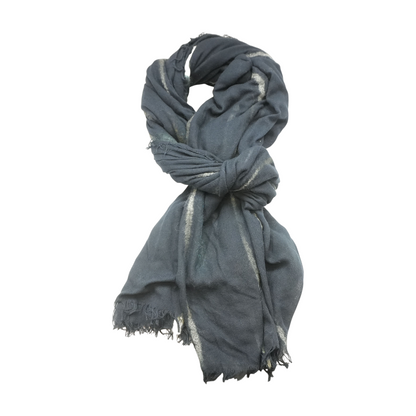 Navy Striped Polyester Scarf