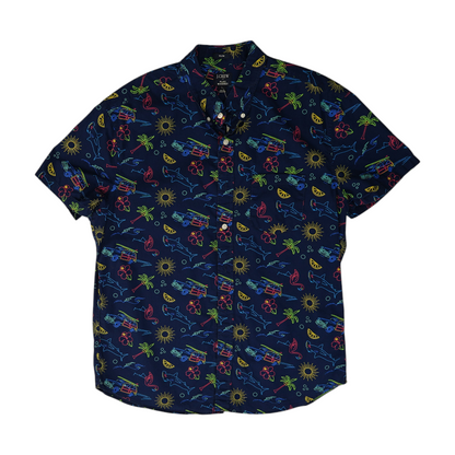Navy Print Short Sleeve Button Down