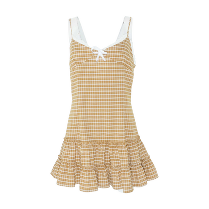 Brown Plaid Mini Dress