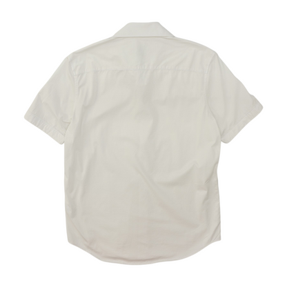 White Solid Short Sleeve Button Down