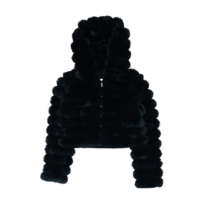 Black Solid Fur Jacket