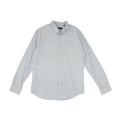 Blue Solid Long Sleeve Button Down