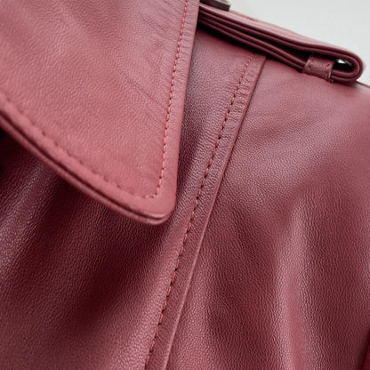 Red Solid Leather Coat