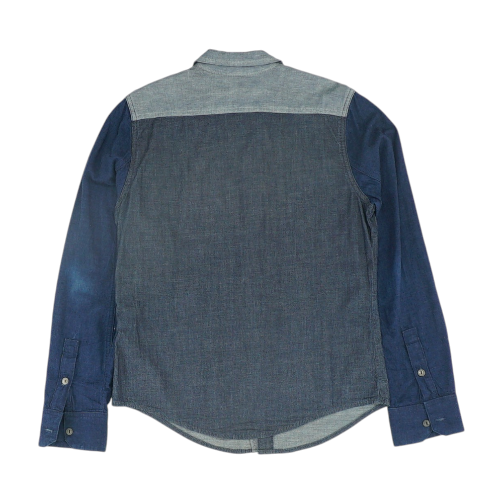Navy Color Block Long Sleeve Button Down