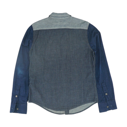 Navy Color Block Long Sleeve Button Down