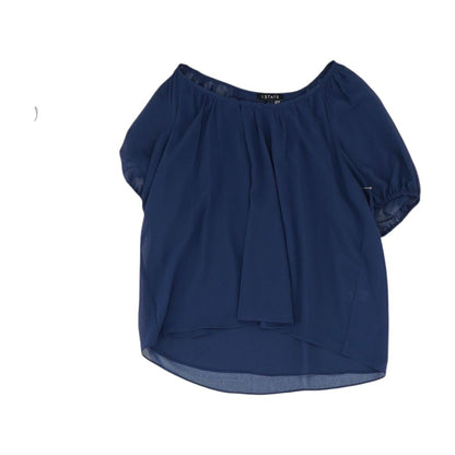 Navy Solid Short Sleeve Blouse