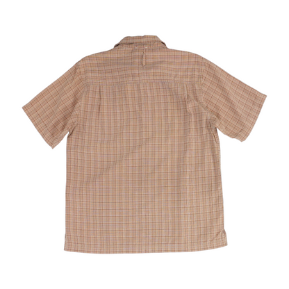 Beige Plaid Short Sleeve Button Down