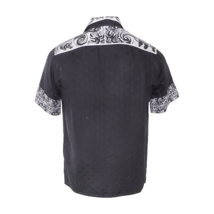 Black Majolica-Print Silk Short Sleeve Button Down