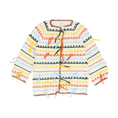 White Striped Cardigan Sweater